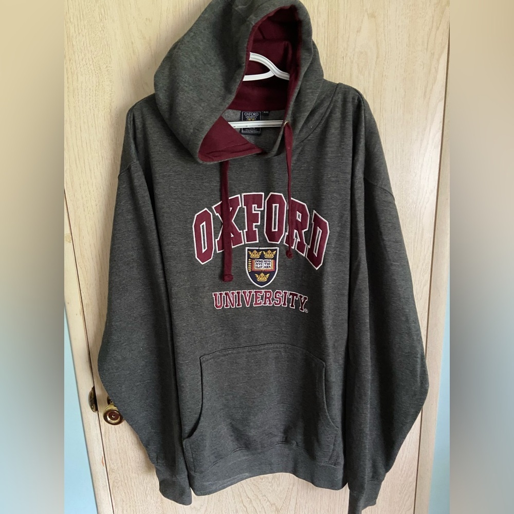 Official Oxford University Crest Contrast Grey Burgundy Hoodie UK XXL